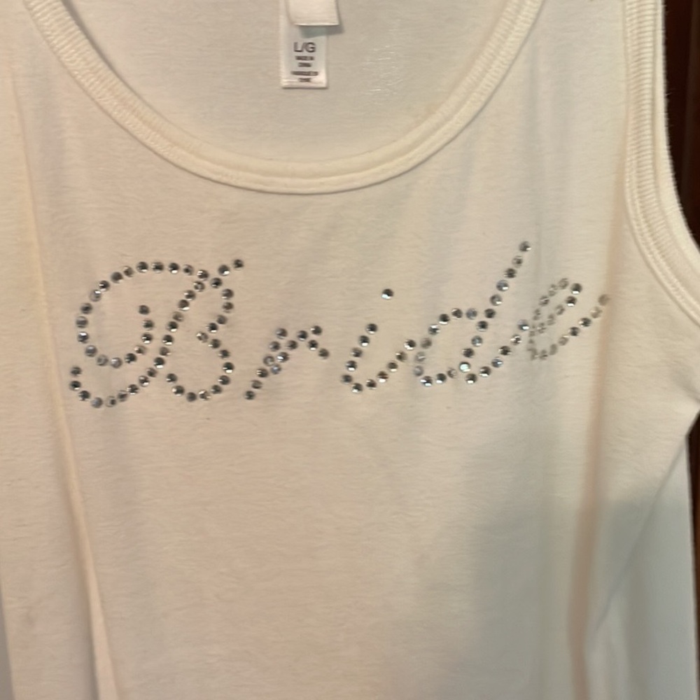 White Bride Tank Top with Rhinestone Design